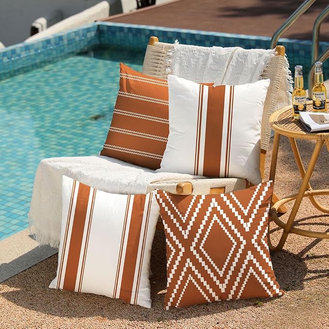 DFXSZ Outdoor Rust Waterproof Geometry Pillow Covers 20x20 Set of 4 | Summer Fall Waterproof Modern Throw Pillowcases（No Inserts） Outdoor Decor for Patio Funiture Garden Polyester Covers