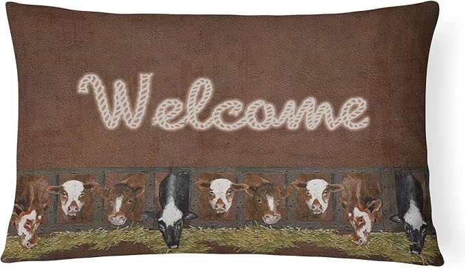 Caroline's Treasures SB3058PW1216 Welcome Mat with Cows Canvas Fabric Decorative Pillow 100% Machine Washable Pillow, Indoor or Outdoor Decorative Throw Pillow for Couch, Bed or Patio