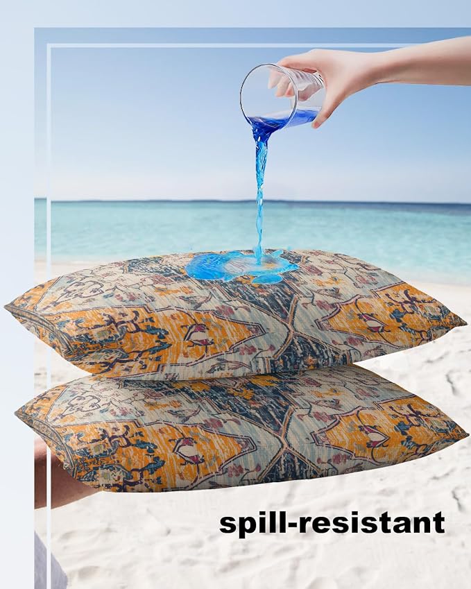 Outdoor Waterproof Pillow Covers Set of 2, Meddle Century Vintage Carpet Mural Pattern Patio Throw Pillow Covers, Decorative Cushion Case for Couch Sofa Furniture Garden, 20x12 Inch
