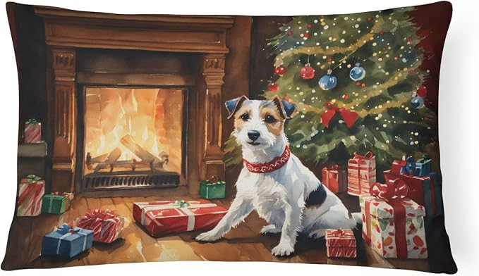 Caroline's Treasures DAC2682PW1216 Jack Russell Terrier Cozy Christmas Throw Pillow Machine Washable, Indoor Outdoor Decorative Pillow for Couch, Bed or Patio, 12HX16W