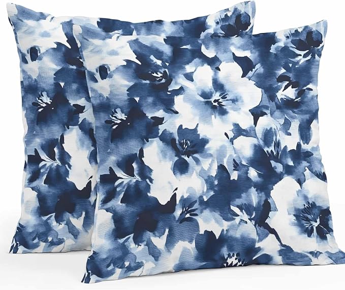 Outdoor Throw Pillow Cover Abstract Watercolor Flower Art Waterproof Cushion Covers 2 Pack Natural Blue White Floral Pillow Cases Home Decoration for Patio Garden Couch Sofa