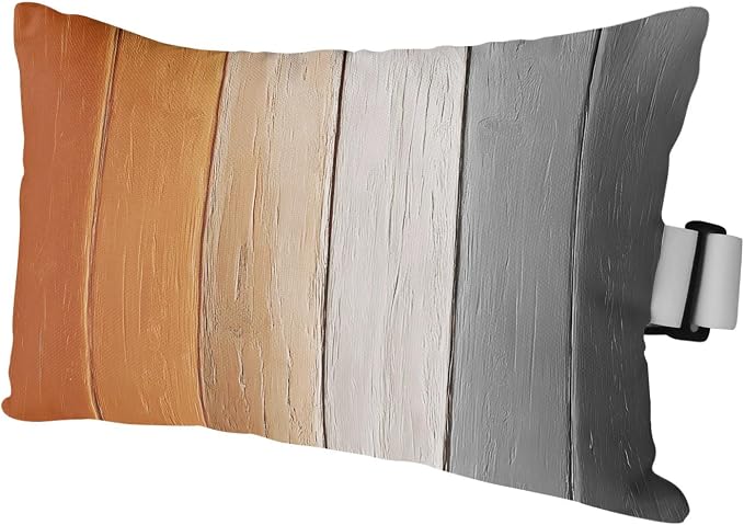 Burnt Orange Gray Ombre Outdoor Pillows for Chaise Lounge Chair Waterproof Lumbar Pillows with Insert&Strap Beach Headrest Pillow Vintage Farmhouse Wooden Recliner Neck Pillow for Patio Pool 11"x16"