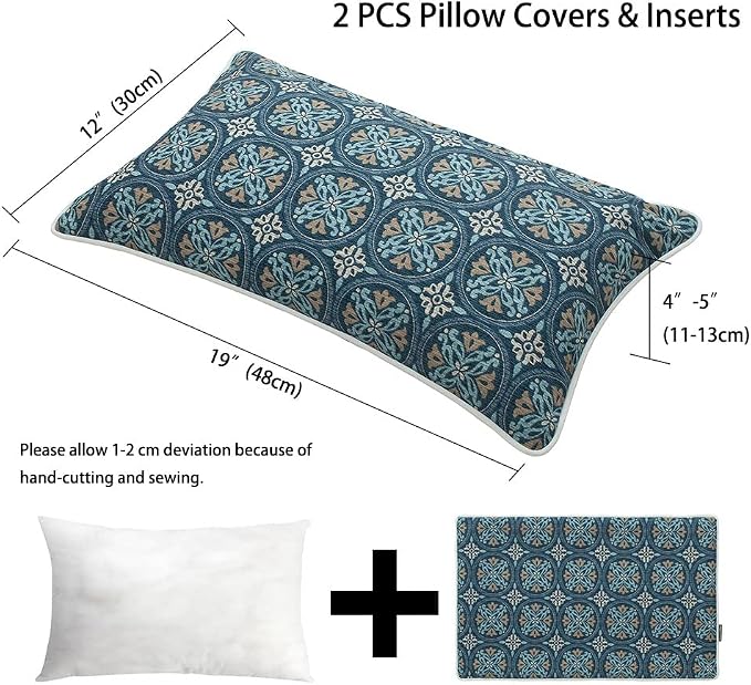 Magpie Fabrics Pack of 2 Outdoor Waterproof Lumbar Rectangular Throw Pillow with Insert, Home Decorative Toss Pillows All Weather Cushion for Patio Garden Car Office (12x20 Inch, Morgan Medal Print)