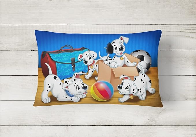 Caroline's Treasures APH9058PW1216 Dalmatians Playing Ball Canvas Fabric Decorative Pillow Machine Washable, Indoor Outdoor Decorative Pillow for Couch, Bed or Patio, 12HX16W