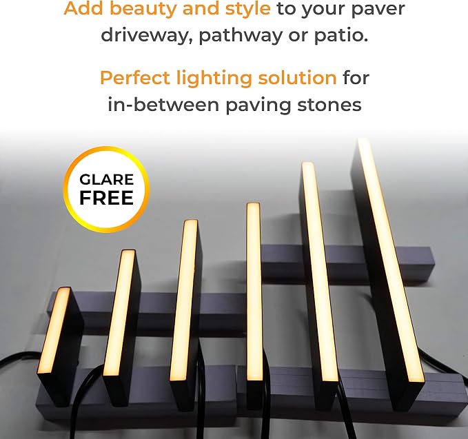 LUMENGY Paver Light Slim 0.5x12 Inch (0.55x11.8), 2700K Warm White, Glare-Free Linear Lighting for Driveways, Walkways and Paver Borders, 12V Hardwired, IP67 Waterproof, Drive-Over Rated