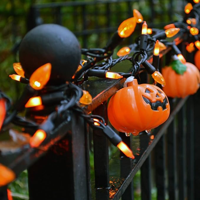 Halloween Lights, 29ft 150 Count Black Wire Incandescent Christmas Mini Lights, 120 V High-Voltage UL Certified Clear Light String Connectable, for Indoor Outdoor Patio Tree Party Home Decor, Orange