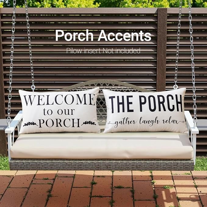 Porch Decor White Outdoor Lumbar Pillow Covers Waterproof 12x20 for Patio | Set of 2, Patio Decor, Porch Pillows, Outdoor Pillows Waterproof, Outdoor Pillows for Patio Furniture, Weather Resistant