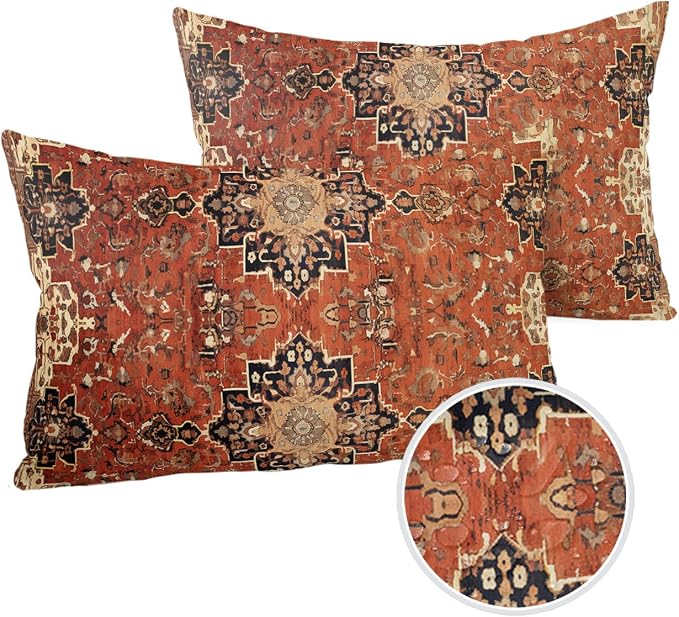 Southwest Outdoor Pillow Covers Waterproof, All Weather Cushion Case Set of 2, Geometric Stripe Boho Native Flower Print Lumbar Pillowcase for Sofa Couch Bed Decor Patio Furniture 20"x12"