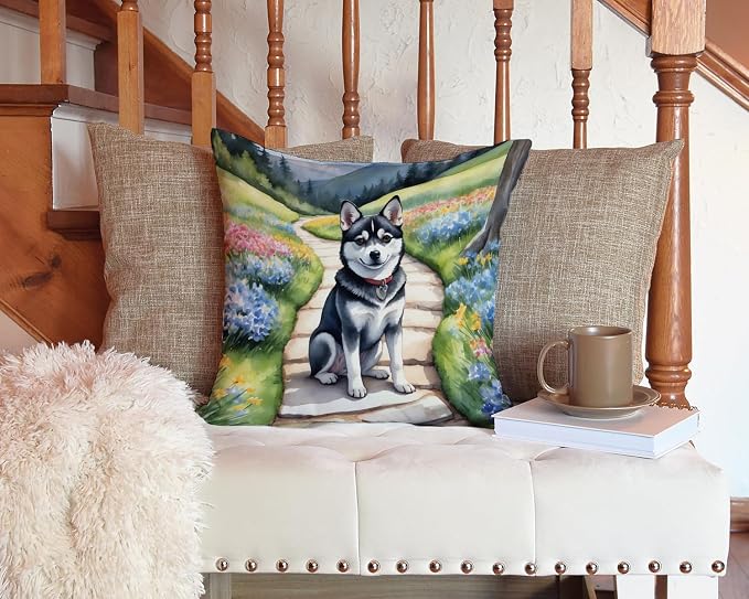 Caroline's Treasures Alaskan Klee Kai Spring Garden Throw Pillow Machine Washable, Indoor Outdoor Decorative Pillow for Couch, Bed or Patio, 14Hx14W