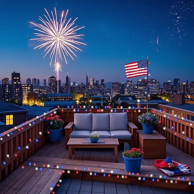 Red White and Blue Lights, 66FT 200 LED 4th of July String Lights Outdoor | Plug In Waterproof 8 Modes Connectable Patriotic Decorations Lights for Indoor Independence Memorial Day Party Holiday