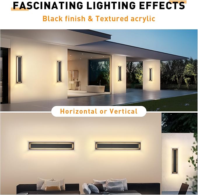 24 in Black Outdoor Wall Light,Exterior Light Porch Light, 4 Packs | Modern LED Outdoor Wall Sconce For House,Front Porch,Garage,Patio,Included LED 3000K Warm White 24W Light Bead,Waterproof