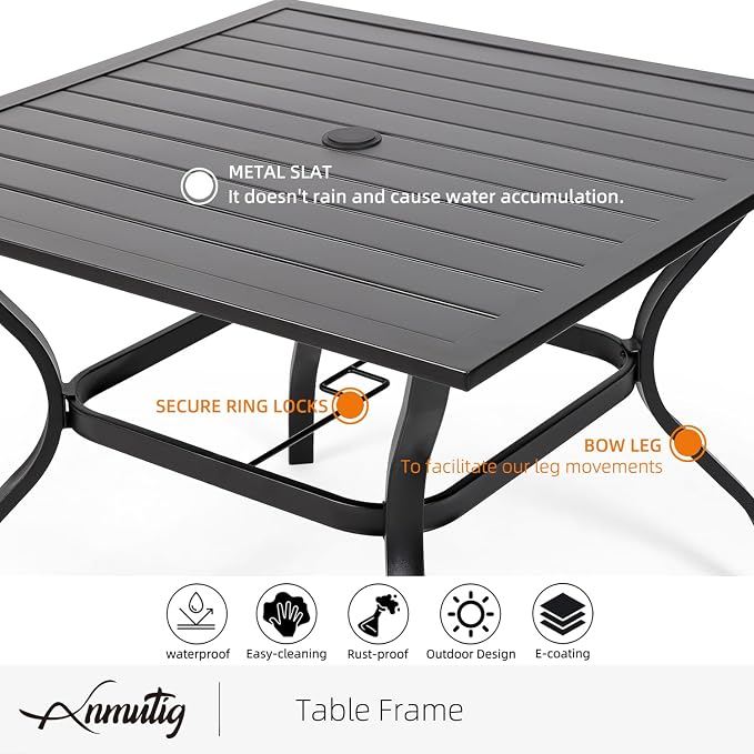 Outdoor Patio Dining Set 5 with 35" Square Table, Stackable DarkGrey Chairs