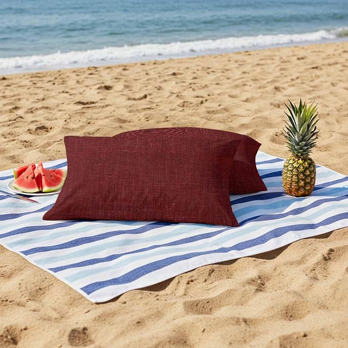 Outdoor Waterproof Throw Pillow Covers Set of 2 Wine Red Linen Lumbar Pillowcases 20x12 Inches Farmhouse Pure Color Decorative Pillows Cushion Case Patio Pillows for Couch Bed Chair Garden