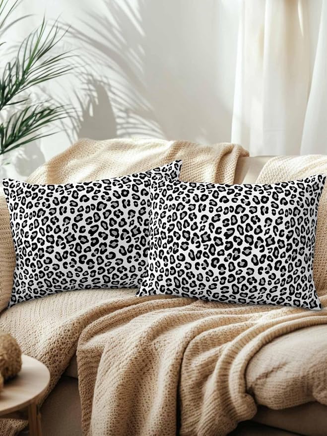 Outdoor Waterproof Throw Pillows Abstract White Black Leopard Patio Pillows Pack of 2,Decorative Pillow Covers with Insert,Pillow Cushion Case for Garden Couch Sofa Animal Skin Print