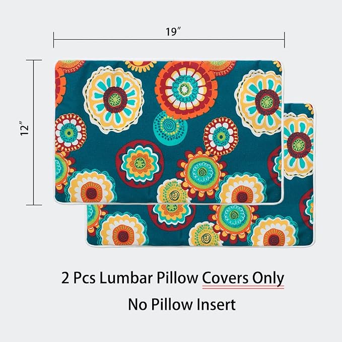 Magpie Fabrics Pack of 2 Outdoor Lumbar Pillow Case Covers 12"x20", Waterproof Rectangular Throw Pillowcase Shell Decorative Sham for Patio Garden Couch - Floral Green