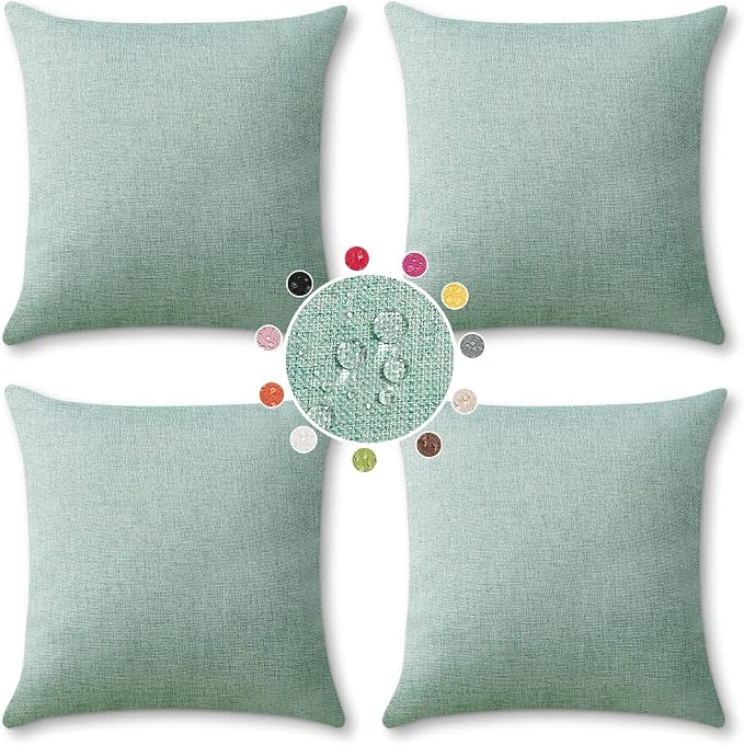 OTOSTAR Outdoor Throw Pillow Covers Waterproof Garden Decorative Pillow Cases Square Outdoor Pillow Covers Patio Cushion Case Pillows for Couch Tent Sofa Balcony Decor 18x18 Inch Pack of 4 (Mint)