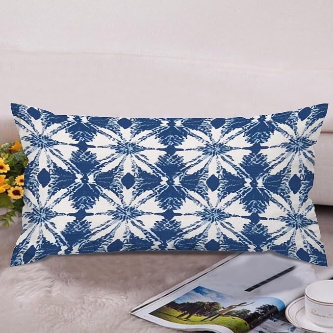 Set of 2 Indigo Blue Trellis Pillow Cases 12x24in Cushion Covers Farmhouse Pillows Covers for Couch Living Room Office Soft Rectangle Accent Pillowcase for Kids