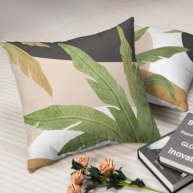 Spring/Summer Pillow Covers Set of 2 - 20x20 Green Leaves Banana Leaf Tropical Pillow Covers for Sofa/Couch Home Decor