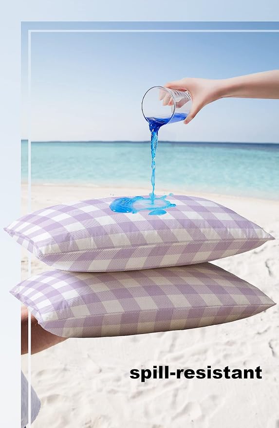 Outdoor Waterproof Throw Pillow Covers Set of 2 Lavender Buffalo Check Plaid Lumbar Pillowcases 20x12 Inches Farmhouse Style Patio Decorative Pillows Cushion Case Patio Pillows for Couch Bed Garden