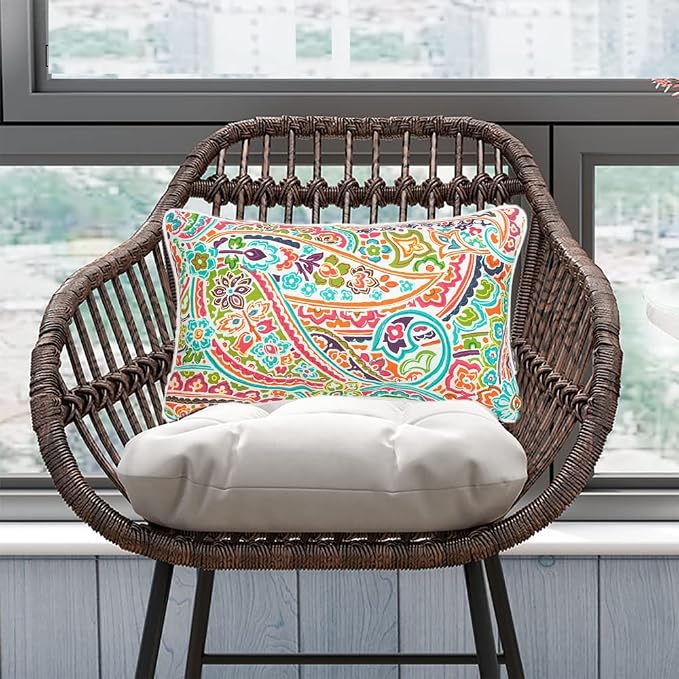 Outdoor Lumbar Pillow with Insert 12x20 Inch Pack of 2-Melora Paisley | Outdoor Pillows for Patio Furniture, Water-Repellent, Decorative Garden Pillows for Home Patio Coach Sofa Use