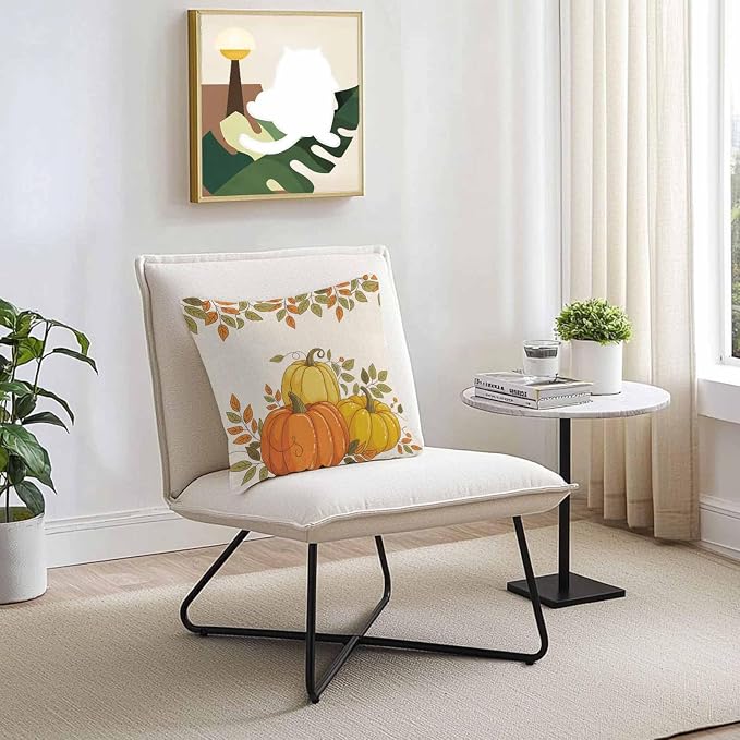 Orange Pumpkins Outdoor Waterproof Pillow Covers, Fall Yellow Leaves Vintage Beige Rustic Decorative Square Throw Pillowcase Sofa Cushion Sham for Patio/Couch/Chair, 26"x26" 2 Pack