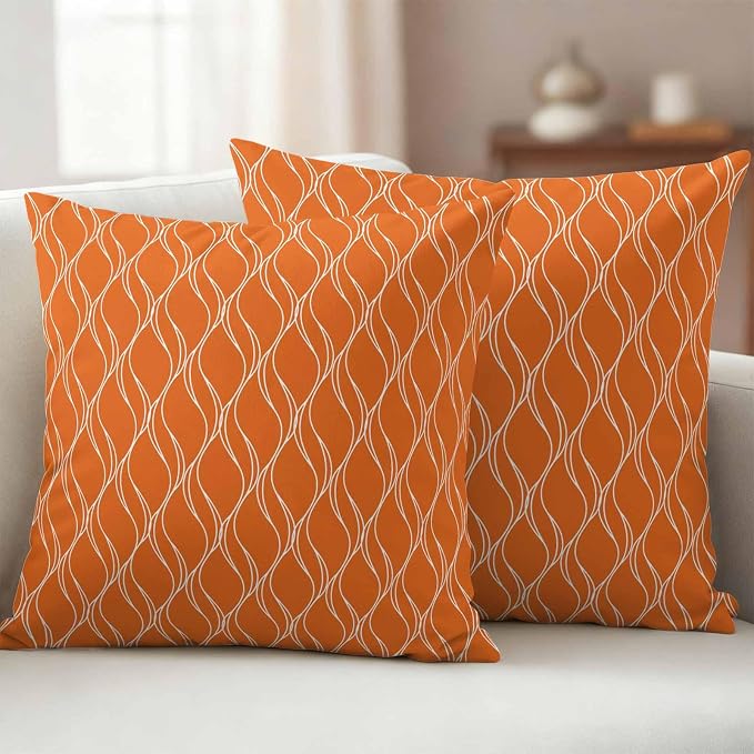 Orange Stripes Outdoor Pillow Covers 16x16 Inch Throw Pillow Covers Set of 2 Waterproof Decorative Pillow Cases Simple Geometric Modern Monochrome Cushion Covers for Patio Furniture Garden Couch Sofa
