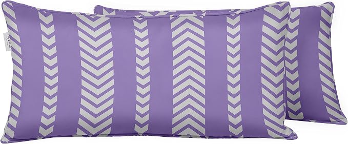 Indoor/Outdoor Polyester Fabric Lumbar Pillow Cover, All-Weather Waterproof Rectangular Cushion Case for Patio Furniture, 12 x 20 Set of 2 - Striped-65