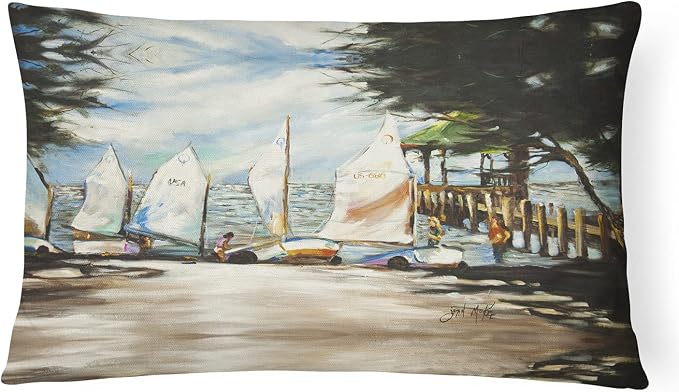 Caroline's Treasures JMK1077PW1216 Sailing Lessons Sailboats Canvas Fabric Decorative Pillow Machine Washable, Indoor Outdoor Decorative Pillow for Couch, Bed or Patio, 12HX16W