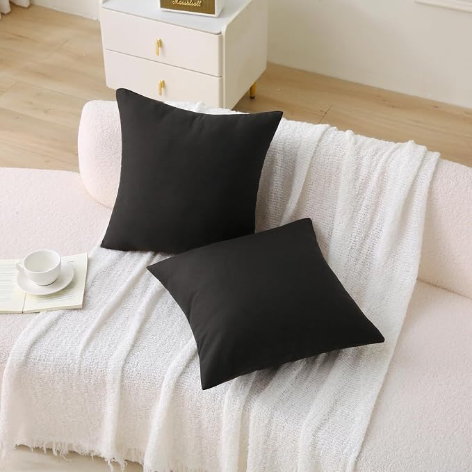 20 x 20 Inch Throw Pillow for Outdoor Seating, Waterproof Lumbar Pillows with Insert, Square Decorative Garden Cushion for Couch Patio Sofa Home Furniture (Black, 20" x 20" (Pack of 2))