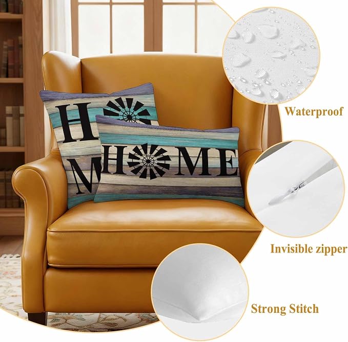 Outdoor Pillow Covers Set of 2, Farm Home Windmill Decorative Throw Pillow Covers 18X18IN, Farmhouse Vintage Wood Board Throw Pillows Protector Cushion Case for Patio,Couch,Sofa,Garden