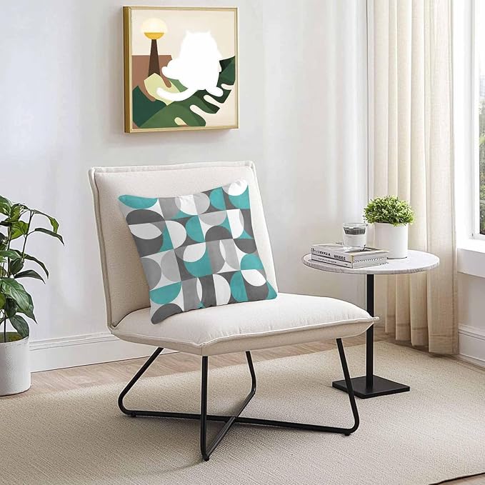 Vandarllin Outdoor Throw Pillows Covers 24x24 inch Set of 2 Waterproof Mid Century Geometric Decorative Zippered Cushion Covers for Patio Furniture, Abstract Modern Teal Lumbar Pillowcases