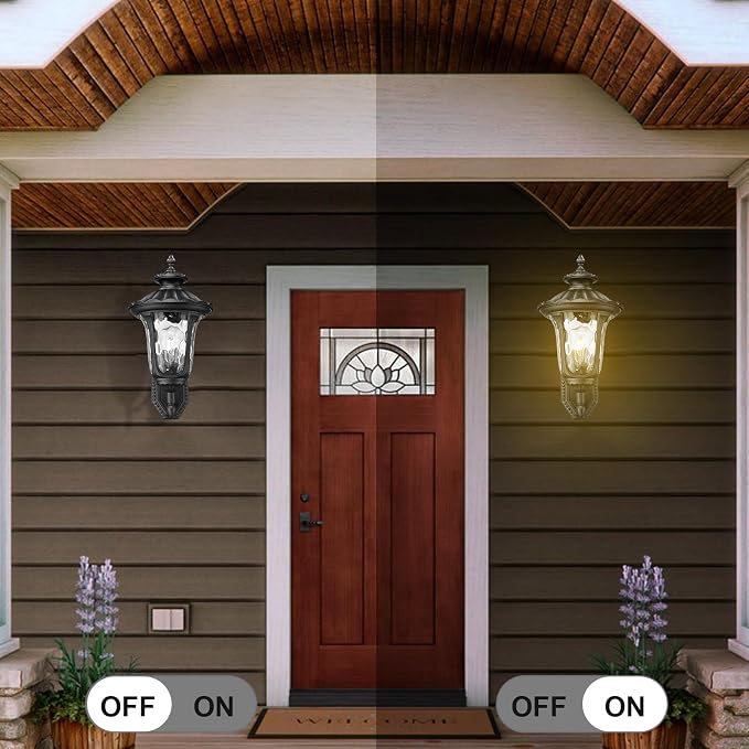 Outdoor Light Fixtures Wall Mount, Waterproof Exterior Wall Lanterns with Waer Ripple Glass, Outside Sconces, Front Porch Lights for House Garage Doorway Patio