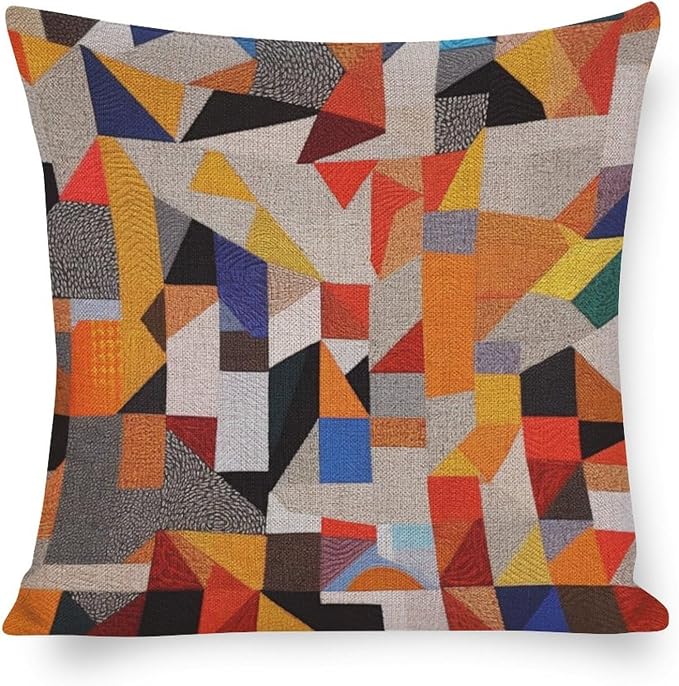 Decorations Pillow Covers Colorful Retro Abstract Pillowcase Colorful Fun Aesthetic Mid Century Modern Gomestry Couch Throw Pillows Home Decor Throw Pillows Cover 18"x18"