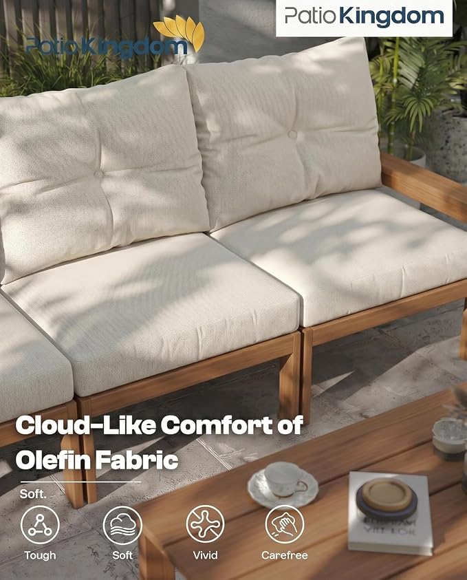 Beige HDPE Patio Sofa Set, 3-Piece Sectional Outdoor Patio Furniture Set, All Weather Outdoor Couch Set with Washable Thick Cushions for Lawn, Garden, Balcony, Deck, Porch, Yard