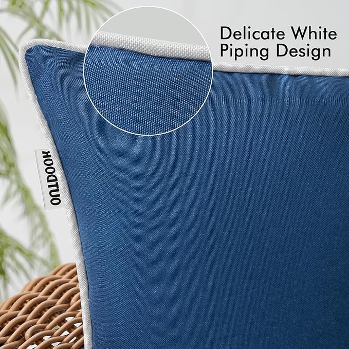 MIULEE Outdoor Waterproof Pillow Covers 12x20 Navy Blue Pack of 2 | Decorative Farmhouse Throw Pillow Covers with Piping,Square Solid Color,Patio Furniture,Summer Couch Tent Sofa Living Room