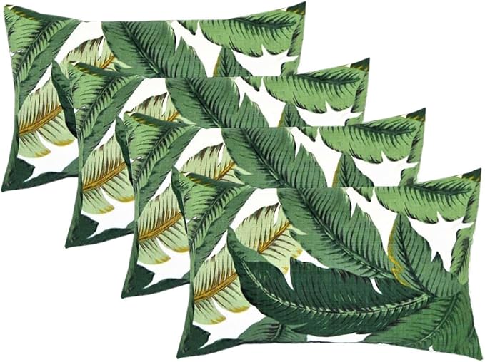 RSH DECOR: Lumbar Throw Pillows Set of 4 | 20” x 12" | All-Weather Spun Fabric | Water and Fade-Resistant | Outdoor Support Pillows for Patio Furniture | Swaying Palms Aloe