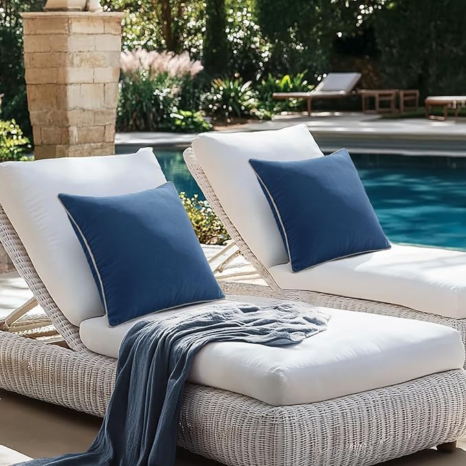 MIULEE Outdoor Waterproof Pillow Covers 18x18 Navy Blue Pack of 2 | Decorative Farmhouse Throw Pillow Covers with Piping,Square Solid Color,Patio Furniture,Summer Couch Tent Sofa Living Room