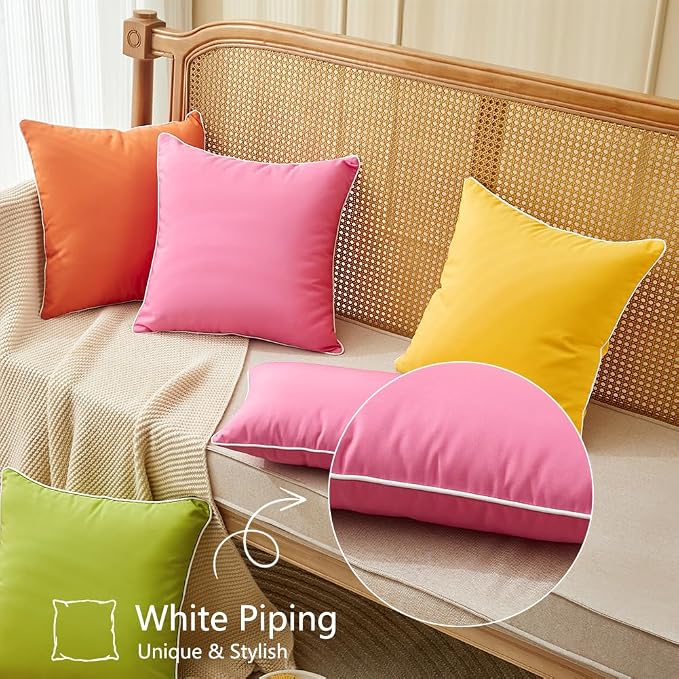 JOJOGOGO Hot Pink Outdoor Throw Pillow Covers 18x18 Waterproof Set of 2, Cute Pink Decorative Pillows for Couch, 18 x 18 Patio Furniture Pillows Outdoor Waterproof & Sunproof (Long Lasting Color)