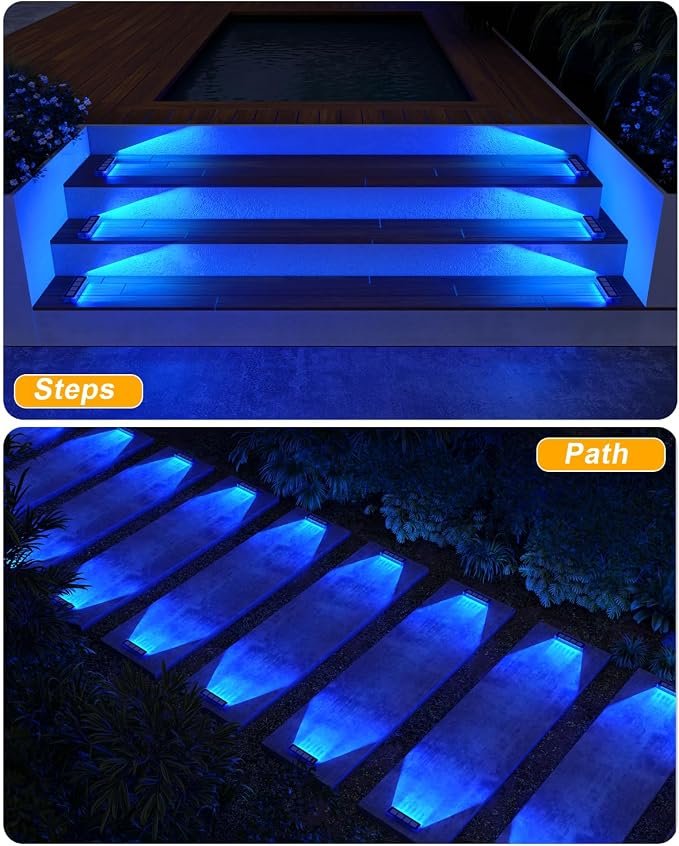 DetarZinLED Blue Solar Lights for Outside,4 Pack Solar Deck Lights Outdoor Waterproof LED,Blue Step Light for Outside,Dock Light Solar Powered Waterproof for Deck,Steps,Dock,Driveway,Stair,Path