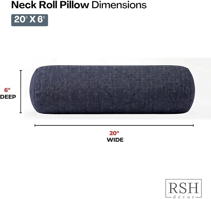 RSH DECOR: Sunbrella Neck Roll Pillows Set of 2 | 20” x 6” | Outdoor Bolster for Patio, Deck, Porch, or Poolside Furniture | Water & Fade-Resistant | Made in USA (Sancy Denim)