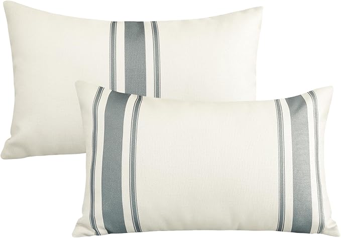 OTOSTAR Pack of 2 Outdoor Waterproof Decorative Pillow Covers 12x20 Inch Linen Geometry Pillowcases Cushion Case Garden Throw Pillow Covers Pillows Shell for Patio Furniture Couch Tent Balcony (Grey)