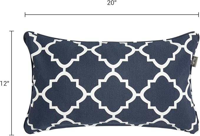 Outdoor Lumbar Pillows Water Resistant 12x20 inch,Decorative Throw Pillow Set of 2 with Insert,Hidden Zipper Headrests for Patio Furniture Sofa Couch Chair(Blue Geometry)