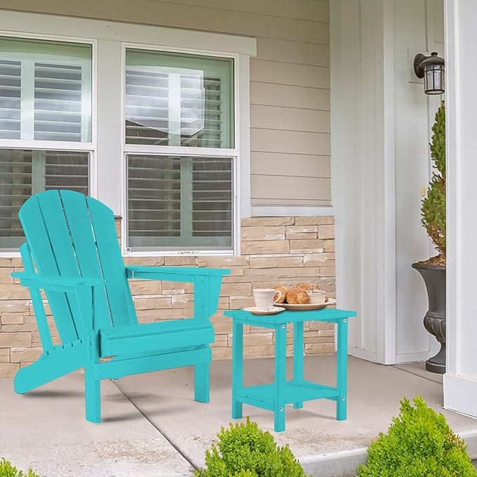 Apolimi Adirondack Outdoor Side Table, 2-Tier Sturdy Patio End Table Weather Resistant, 16.5" Solid Side Table for Patio, Pool, Porch