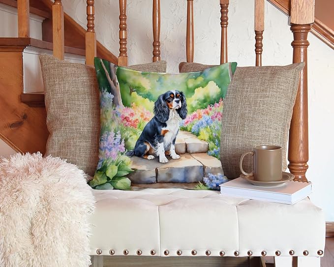 Caroline's Treasures Cavalier Spaniel Spring Path Throw Pillow Machine Washable, Indoor Outdoor Decorative Pillow for Couch, Bed or Patio, 14Hx14W