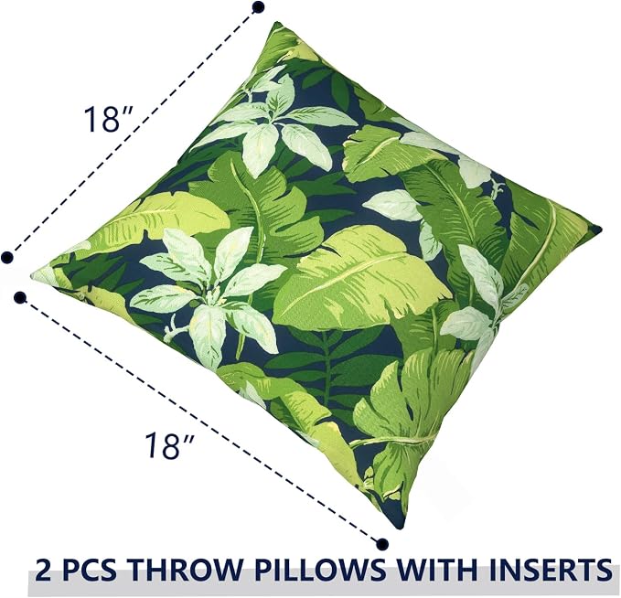 Outdoor Pillows with Insert 18x18 Inch, Waterproof Throw Pillow for Patio Furniture, Decorative Back Cushion for Garden Home Sofa Office Chair, Set of 2, Jungle Leaves