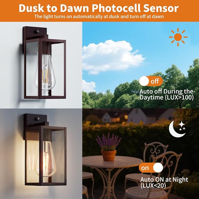 13'' Oil Rubbed Bronze Dusk to Dawn Outdoor Light Fixtures Wall Mount, Large Front Porch Lights, Sensor Exterior Wall Sconce, Waterproof Lantern Lamp,Outside Coach Light for House,Garage,Yard