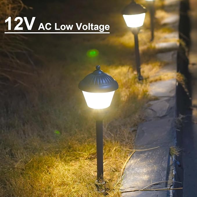 Pathway Lights 1.5W LED 6PK Outdoor Low Voltage Landscape Lighting Kits 100 Lumen Hardwired Path Light 3000K Warm White Metal 12V Bronze Electric Sidewalk Walkway Lights with Cable Connector