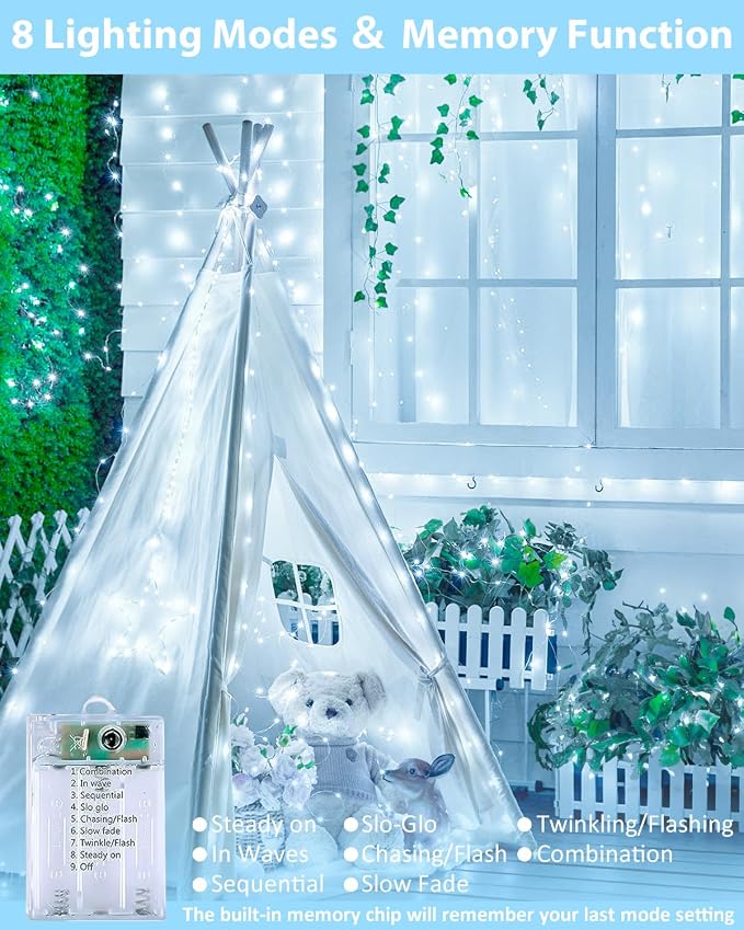 4 Pack 60 LED Fairy Lights Battery Operated with Remote, 20 FT Cool White | Cuttable, 8 Modes, Memory, Dimmable, Waterproof Battery String Lights with Timer for Indoor Outdoor, Christmas Decorations