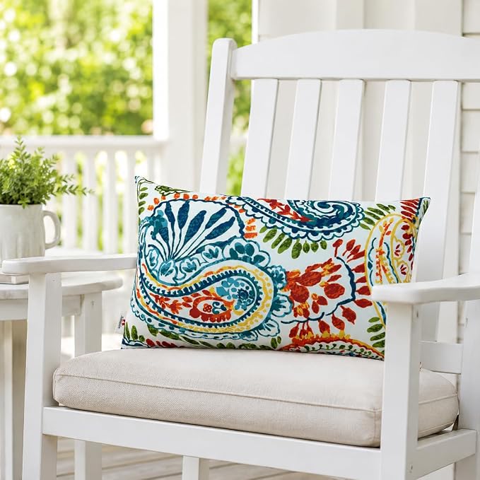 Outdoor Patio Lumbar Pillows Pack of 2, 12"x20" | Fade Resistant Outdoor Waterproof Lumbar Pillow with Inners Decorative Garden Lumbar Cushions for Home Patio Terrace Sofa
