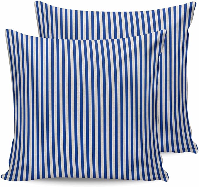Outdoor Waterproof Throw Pillow Covers Set of 2 Navy Blue Stripes Pillowcases 20x20 Inches Linen Classic Vertical Striped Patio Decorative Pillows Cushion Case Patio Pillows for Couch Bed Chair Garden